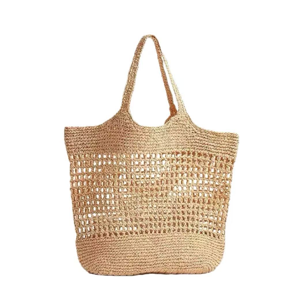 Cross-border straw weaving bag, French large-capacity tote bag, single-shoulder straw weaving bag, casual hollowed-out straw weaving bag, woven bag, vacation-style beach bag, straw weaving bag Item Picture