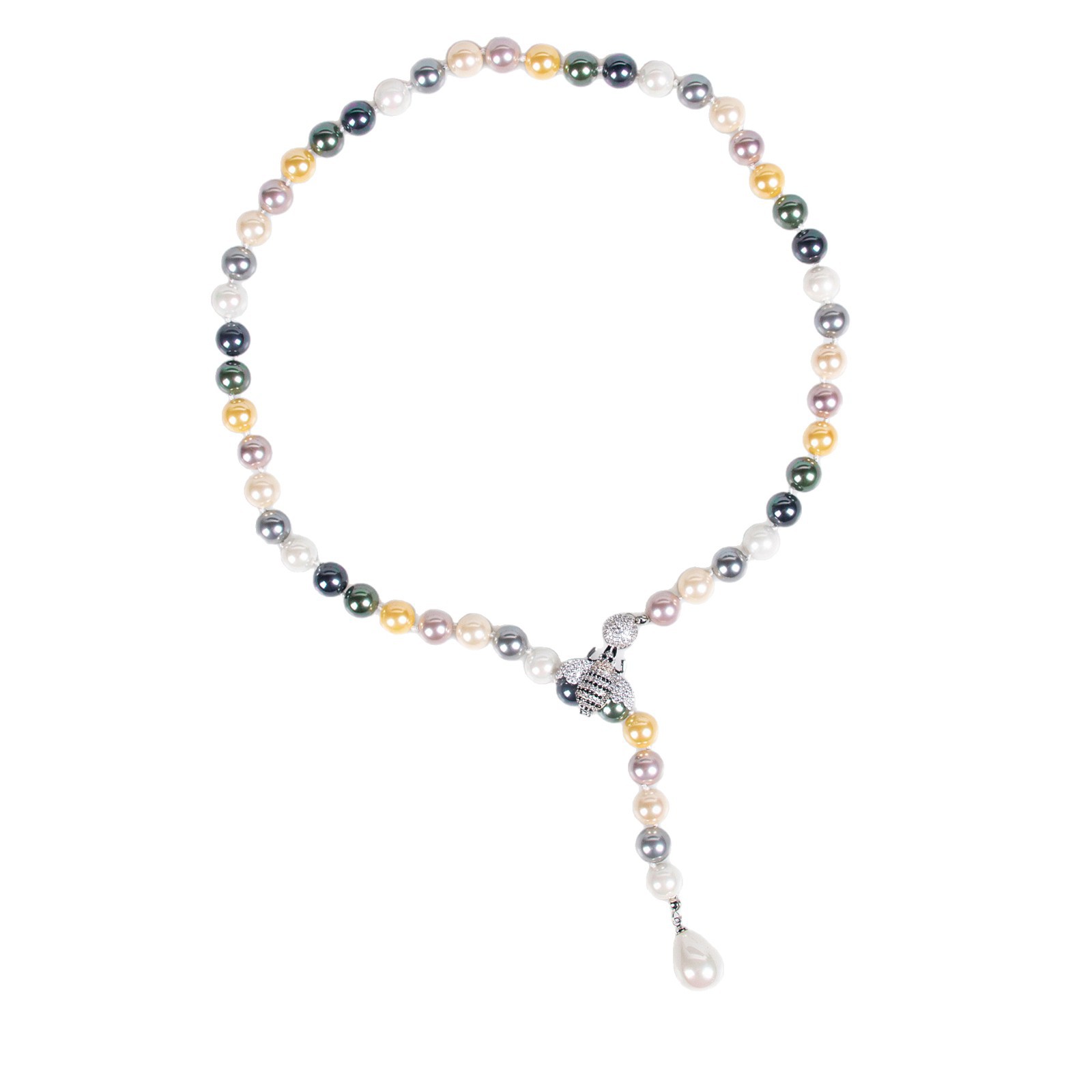 项链/珍珠/天然石项链/珍珠链条女款拼接气质/珍珠项链白底实物图