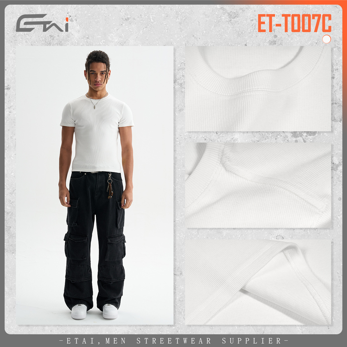 ETAI men's summer pure cotton breathable solid color casual short-sleeved slim fit men's round-neck T-shirt as the base trendy brand Specification image