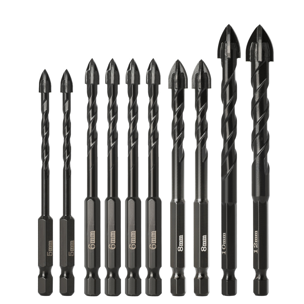 Multifunctional tile drill bit, black hexagonal handle screw, cross and triangle drill 10PC set Item Picture