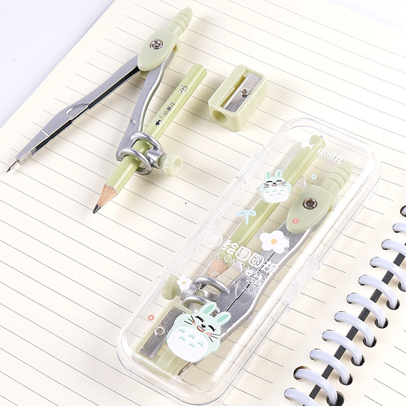 Xiaoyu 'er Compass Three-piece Set with pen holder, alloy single compass for precise drawing, exam supplies cartoon compass Specification image