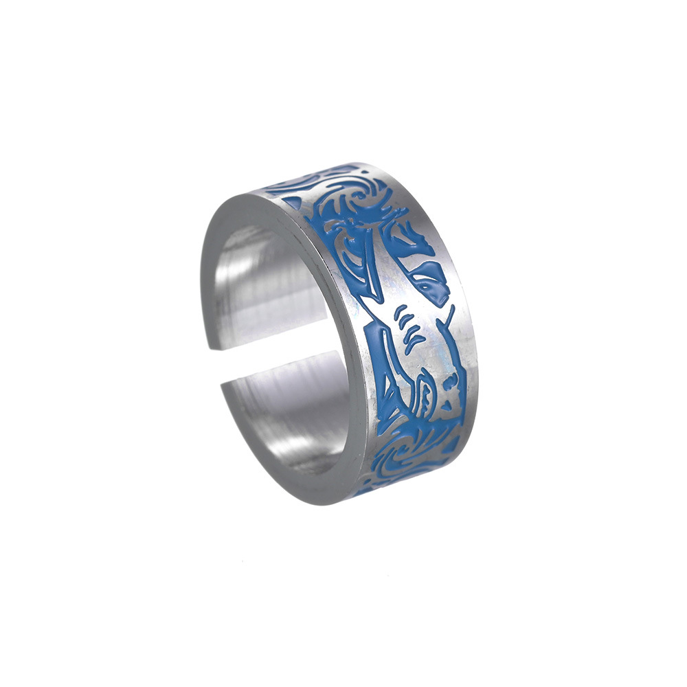 European and American cross-border men's open-mouth ring, owl accessory, big white shark ring, trendy men's titanium steel rings Item Picture