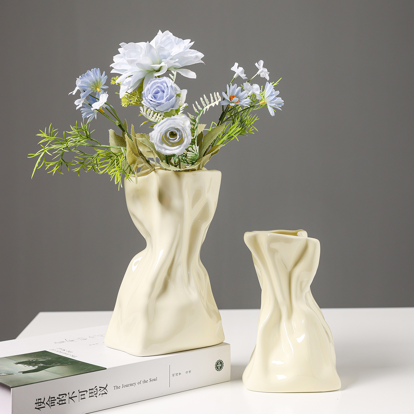 2025新款北欧轻奢陶瓷花瓶高级感ins奶油风法式水培鲜花酒店家居客厅插花餐桌摆件