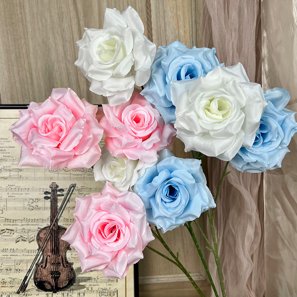 Three simulated diamond rose artificial flowers, silk flowers, artificial plastic flowers, high-end living room ornaments, wedding floral art finished products Specification image