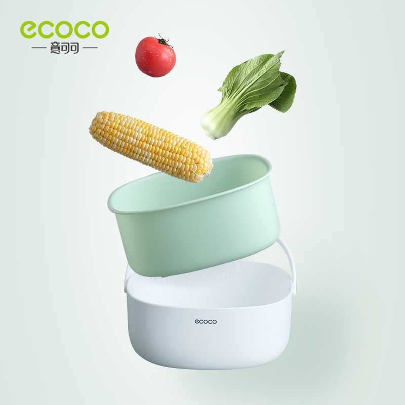 Hand-held double-layer vegetable washing basin, draining basket, kitchen household plastic fruit plate, living room sink, rinsing and draining vegetable basket Specification image