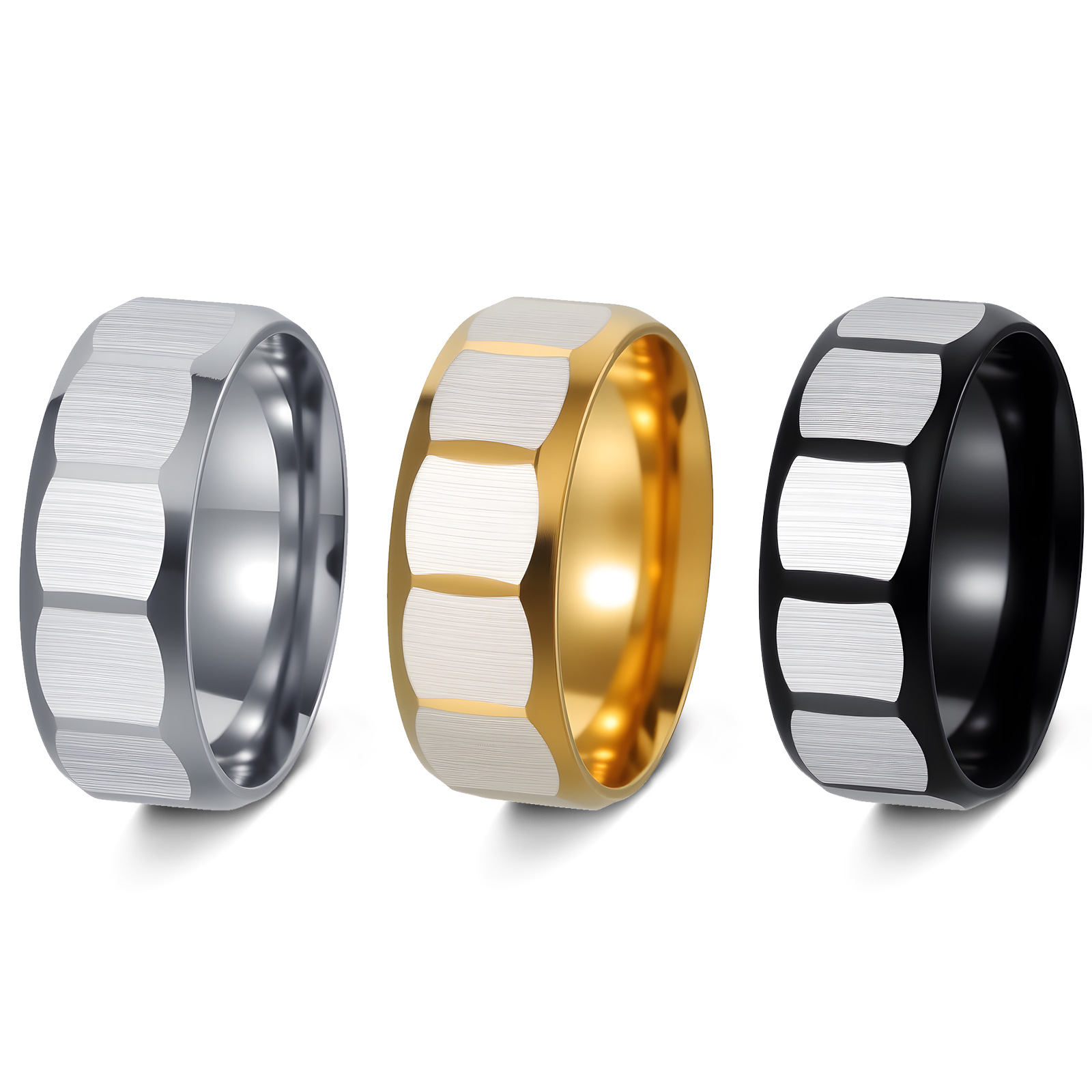 In 2025, Amazon's new European and American jewelry, a frosted multi-faceted geometric men's stainless steel ring, is simple and fashionable