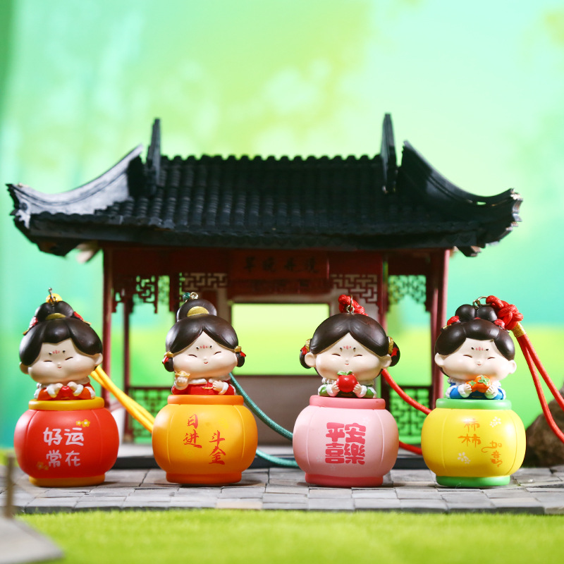 唐小糖花灯唐仕女西安可爱车载挂件小灯笼娃娃好运摆件小礼品