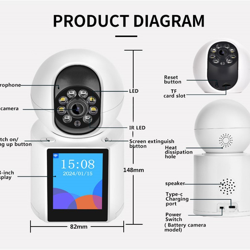 WiFi surveillance camera, home two-way video, elderly video phone, 360 indoor ultra-clear camera Specification image
