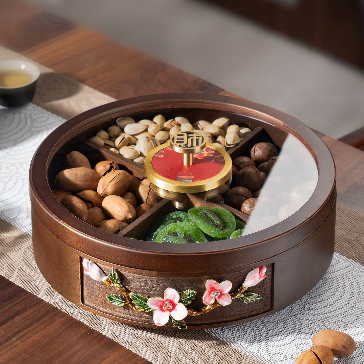 中式实木干果盒分格水果盘高档零食摆盘花生瓜子坚果摆盘2025新款