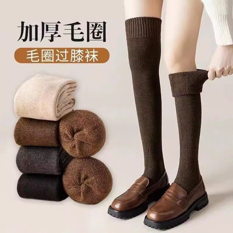 Chunda calf socks, women's autumn and winter cotton and wool loop socks, over-the-knee socks with fleece and thickened, jk medium, high and long thigh socks wholesale details Picture