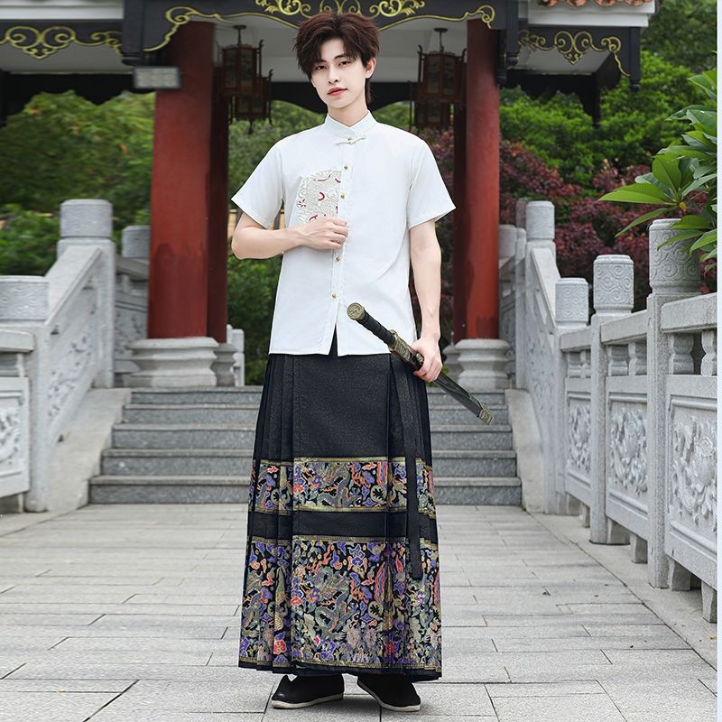 国潮汉服织金马面裙套装薄款套新中式班服团体白底实物图