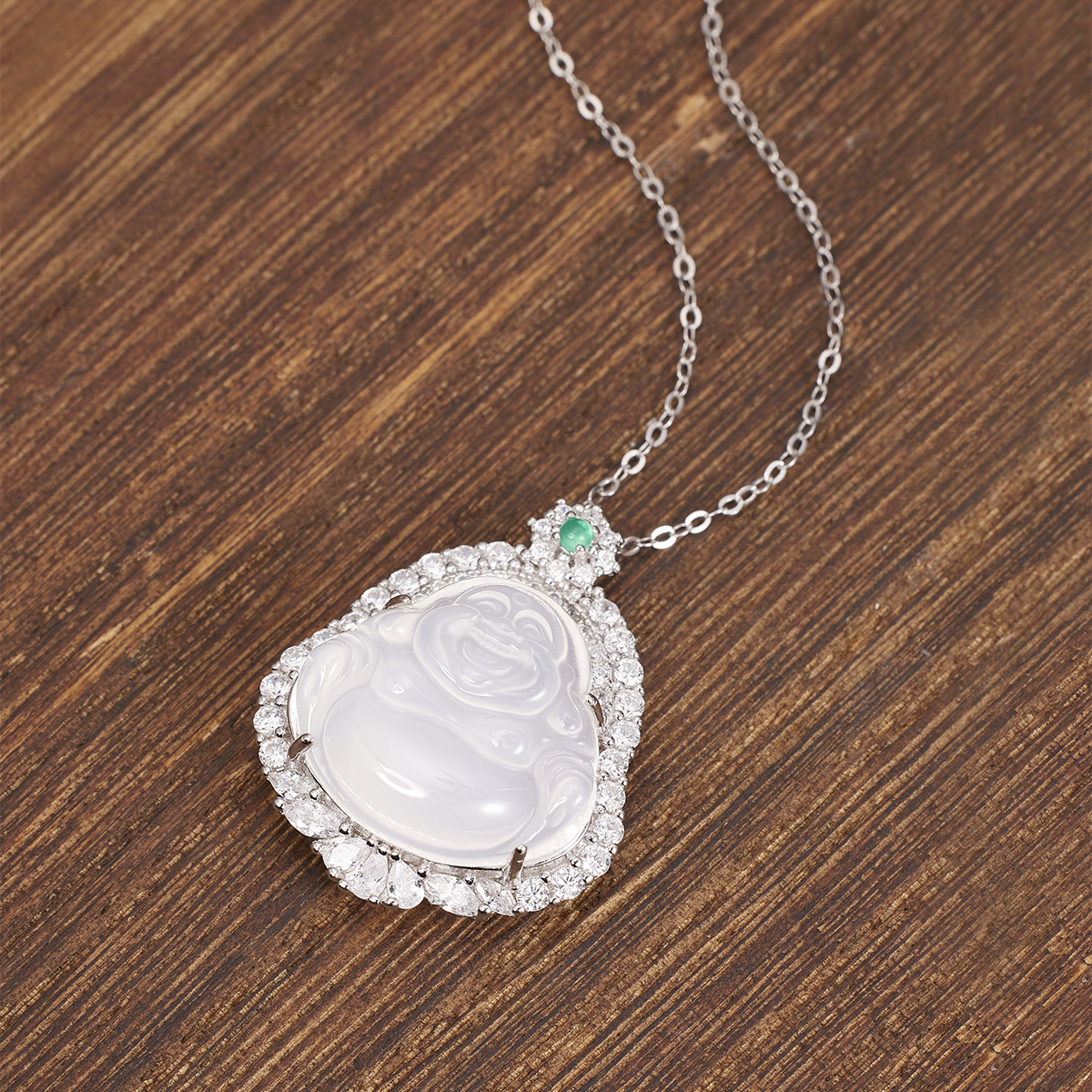 New Chinese-style chalcedony large-bellied Buddha pendant necklace, ethnic style high ice chalcedony Buddha neck pendant Specification image