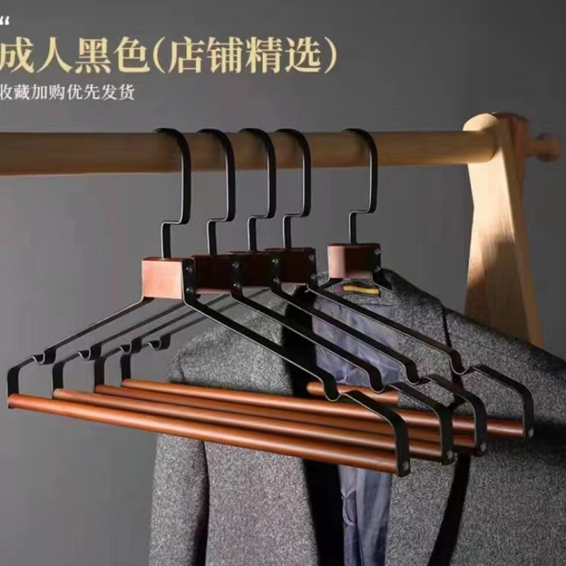 实木铁艺衣架金属宽肩无痕衣挂服装店家用裤架多功能轻奢铁木衣架