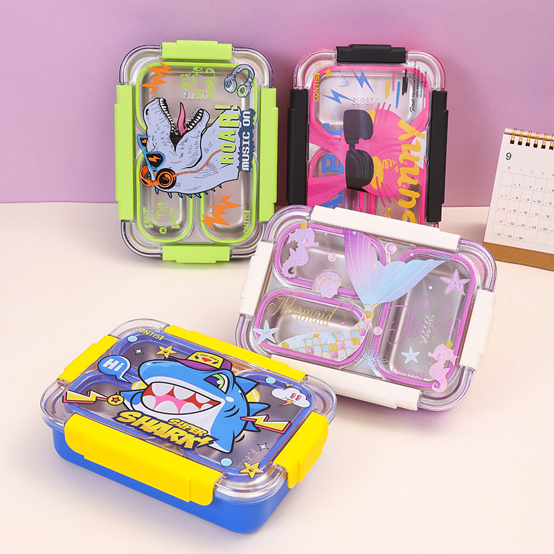 Korean-style cute cartoon stainless steel lunch boxes, microwave lunch boxes, sealed lunch boxes for male and female students, canteens and dormitories Specification image
