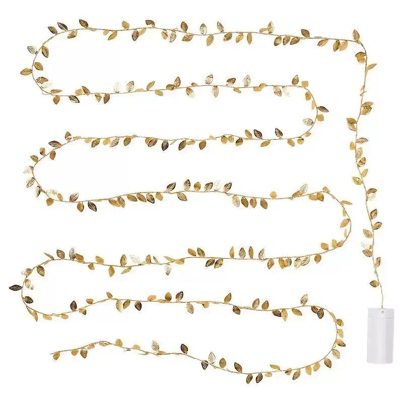 Cross-border new product LED simulation gold leaf light string, Christmas decoration, green vine luminous green leaf string light, colorful light Item Picture