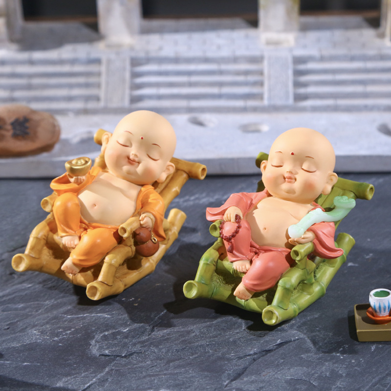 新款小弥勒躺椅摆件 中式风格茶饮室桌面摆件配饰礼物礼品装饰品