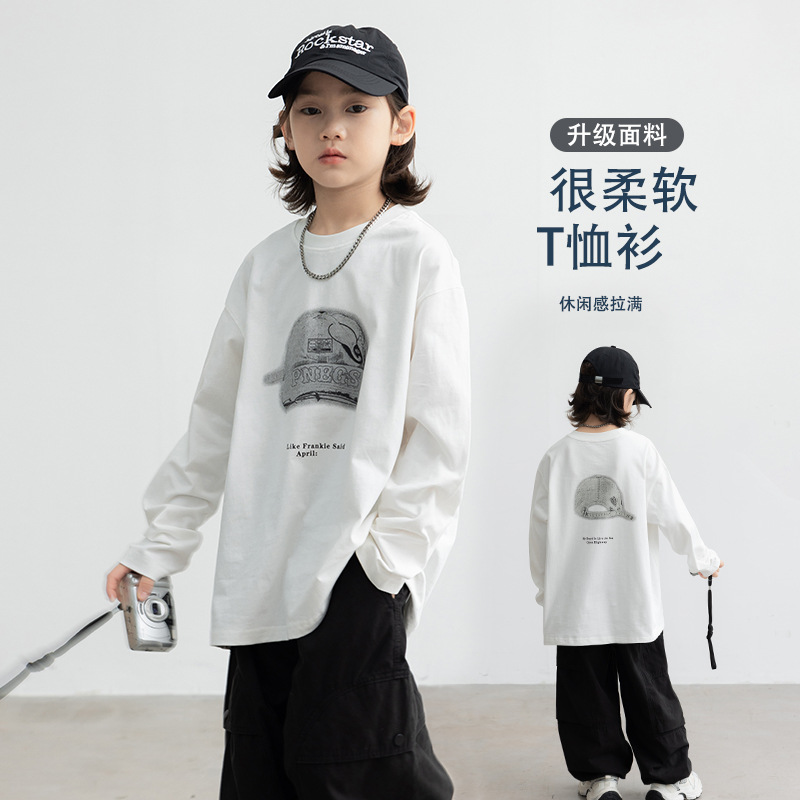 Boys' long-sleeved T-shirt Spring and Autumn 2026 new style Children's autumn base layer, big boys' autumn thin sweatshirt trend