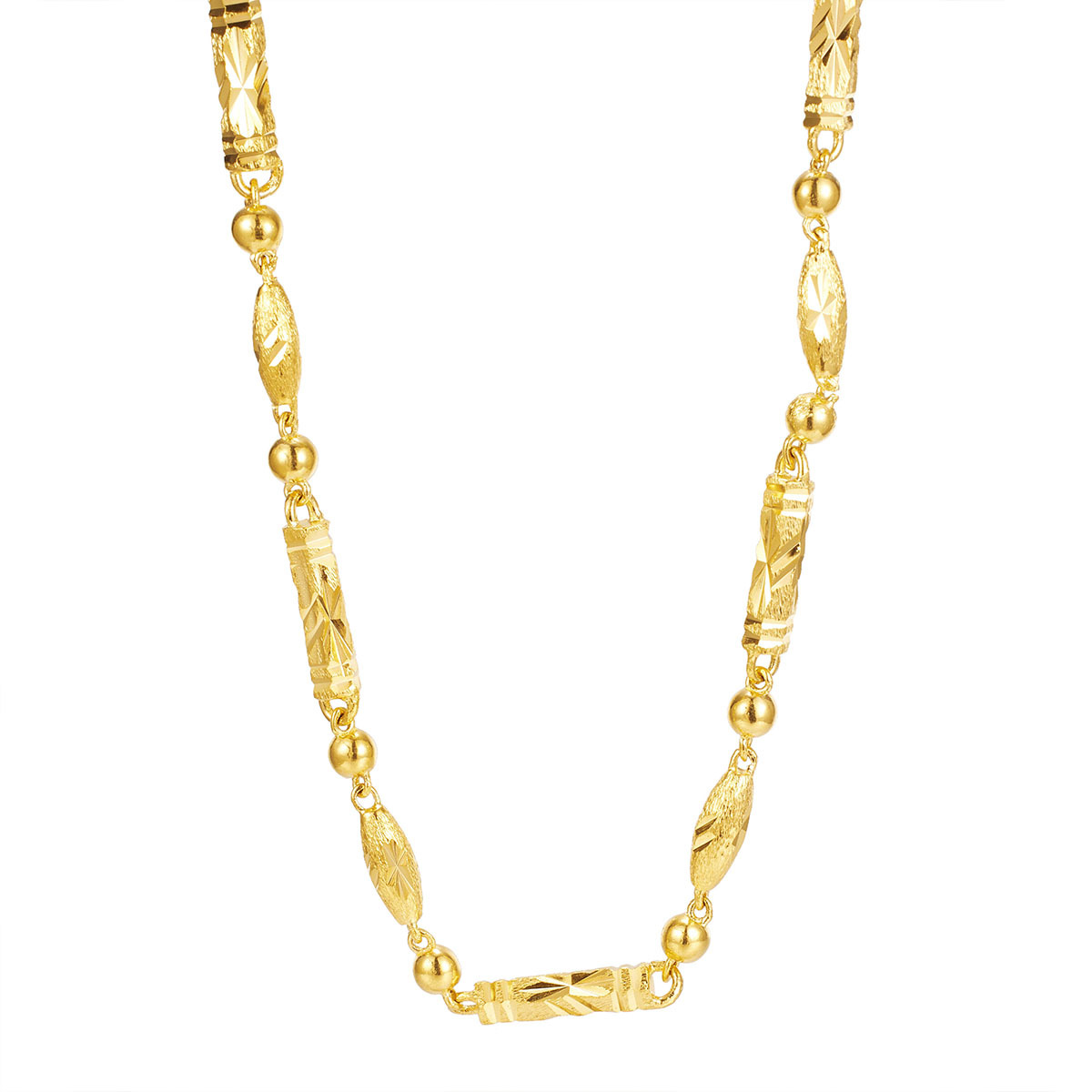 Copper gold-plated necklace, gold-plated men's chain, round beads, olive beads, car flower chain, new high-end foreign trade jewelry Item Picture