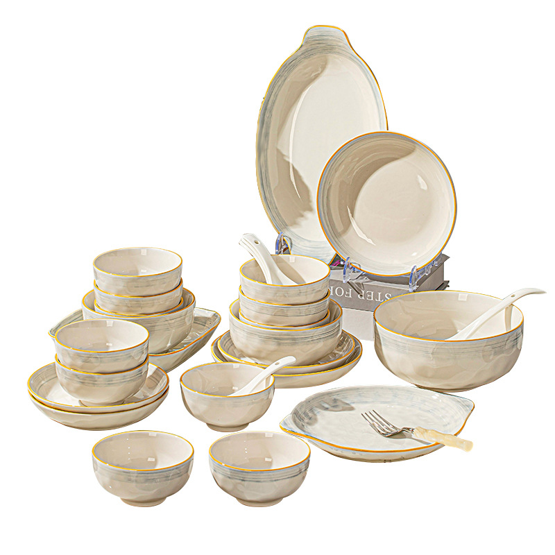 碗碟餐具套装高颜值釉下彩陶瓷碗盘家用乔迁轻奢饭碗乔迁餐具批发细节图