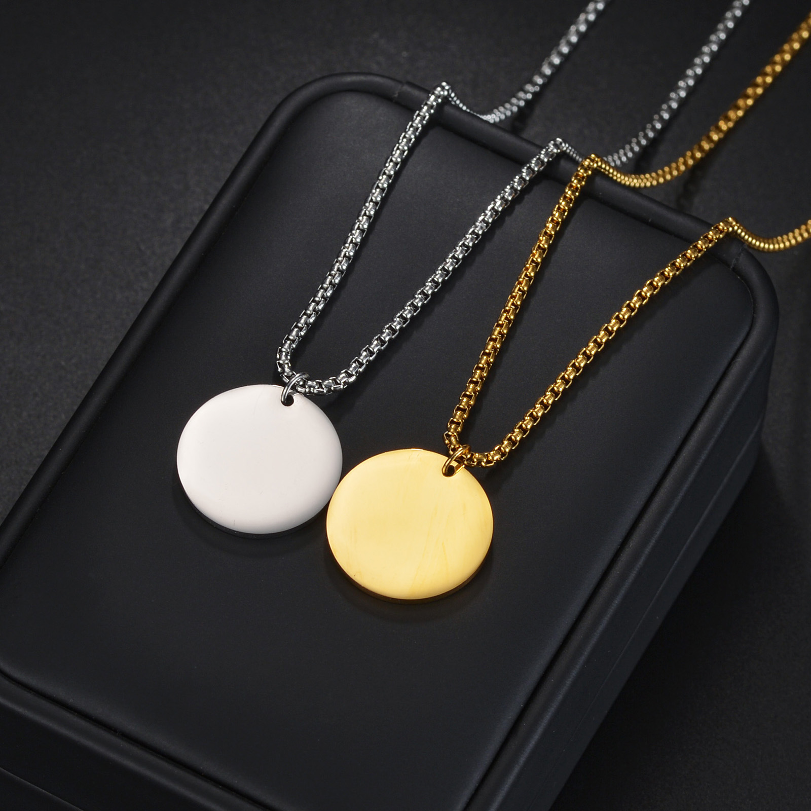 2024 European and American cross-border fashionable and exquisite titanium steel necklace, simple style and trendy stainless steel pendant, can be laser-printed with LOGO details Picture