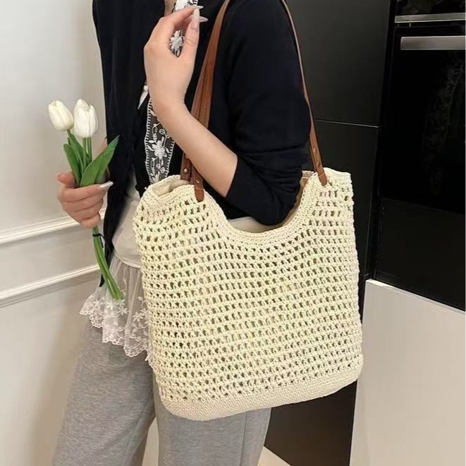 Cross-Border Woven Bags, Fishing Net Bags, Hollowed-Out Bags, Cotton Thread Woven Bags, Small And Laid-Back Style Hand-Held Straw Woven Bags, Single-Shoulder Armpit Bags, Hand-Held Woven Bags