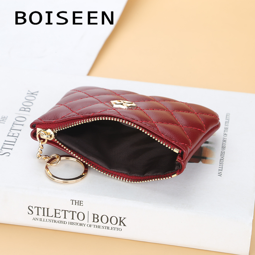 BOISEEN's new coin purse for women features a Korean-style embossed checkered zipper key case and a fashionable mini wallet card case for women Specification image