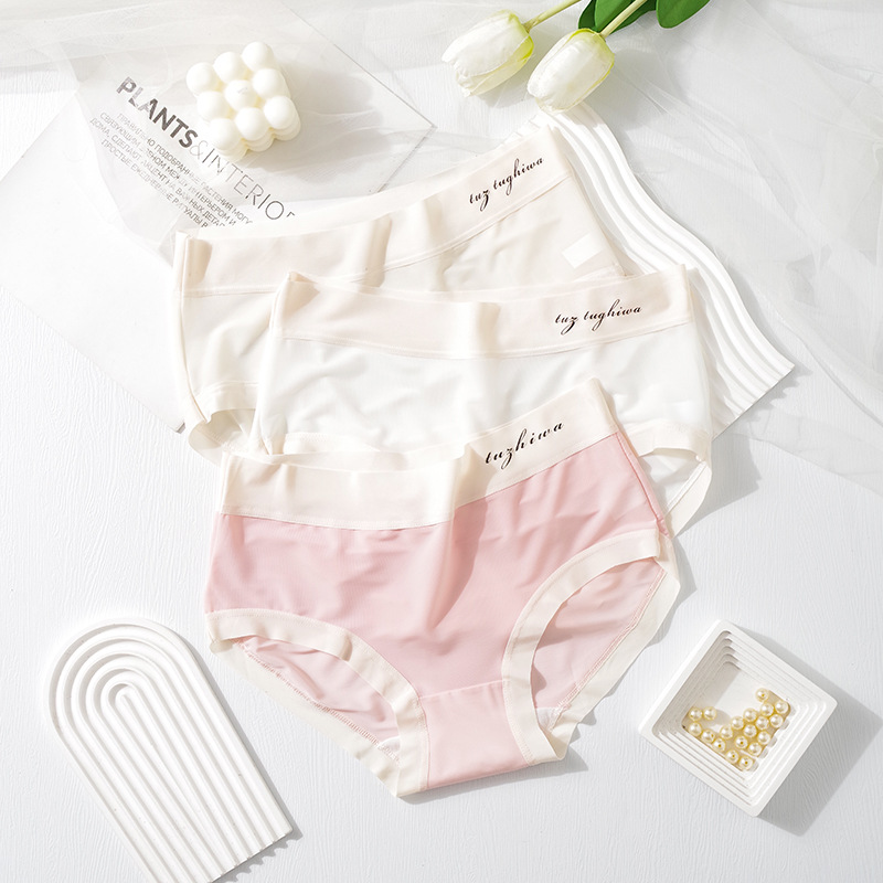 Factory ice silk underwear, women's seamless mask pants, mid-waist cotton 10A antibacterial crotch breathable student girls' triangle pants details Picture