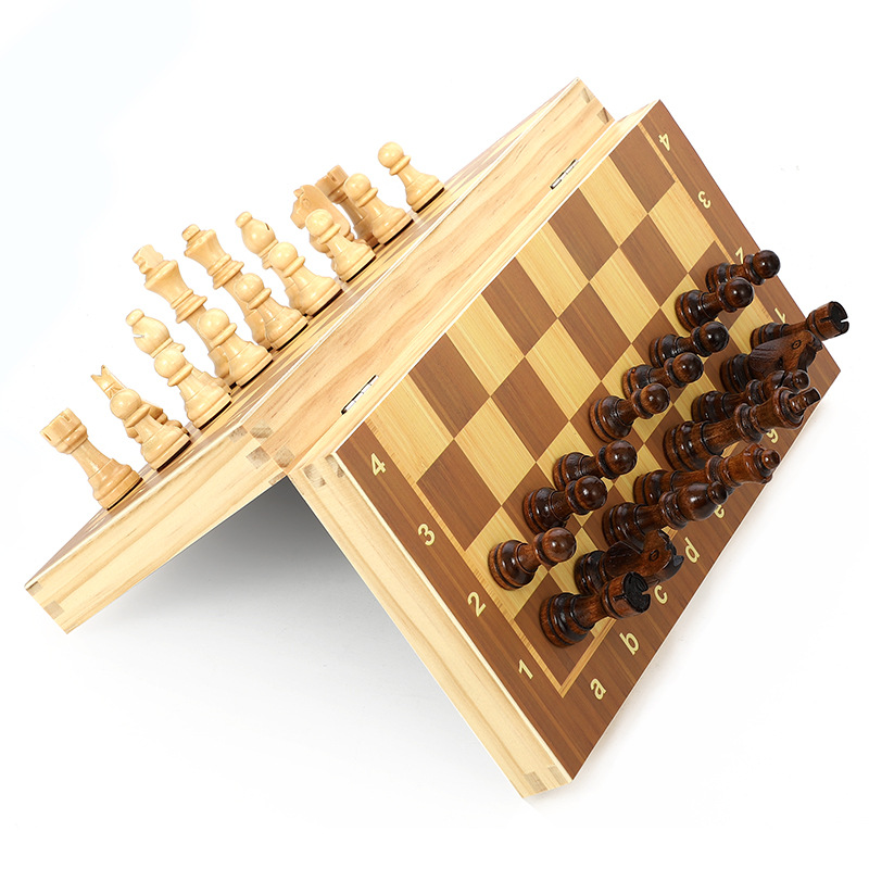 Cross-border exclusive magnetic chess wooden foldable color box comes with two sets of competitive and educational chess and card toys