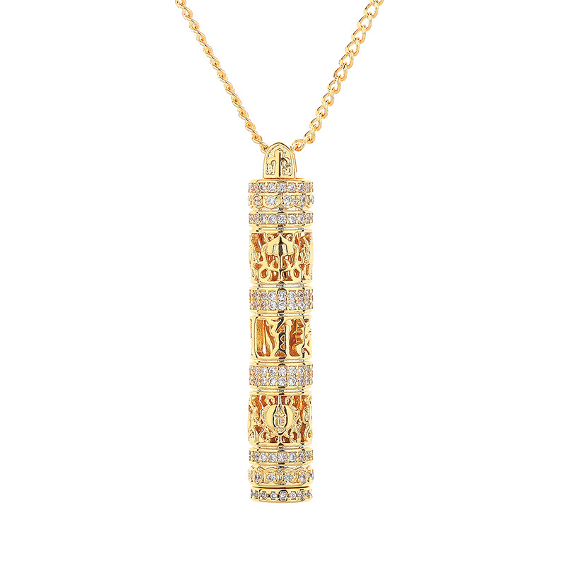 Copper gold-plated portable Buddha necklace with filaments and rhinestone, six-character maxim, Chinese style design, 2025 new model Item Picture