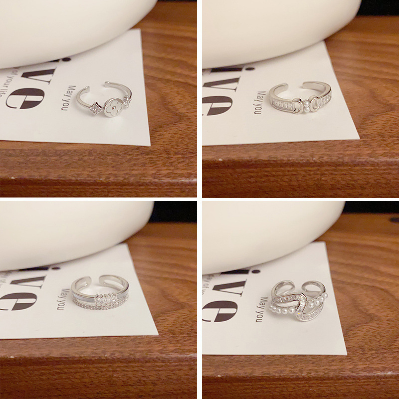 Light luxury and fashionable zircon open ring, a niche design for women, a high-end silver food ring, an InS-style jewelry accessory details Picture