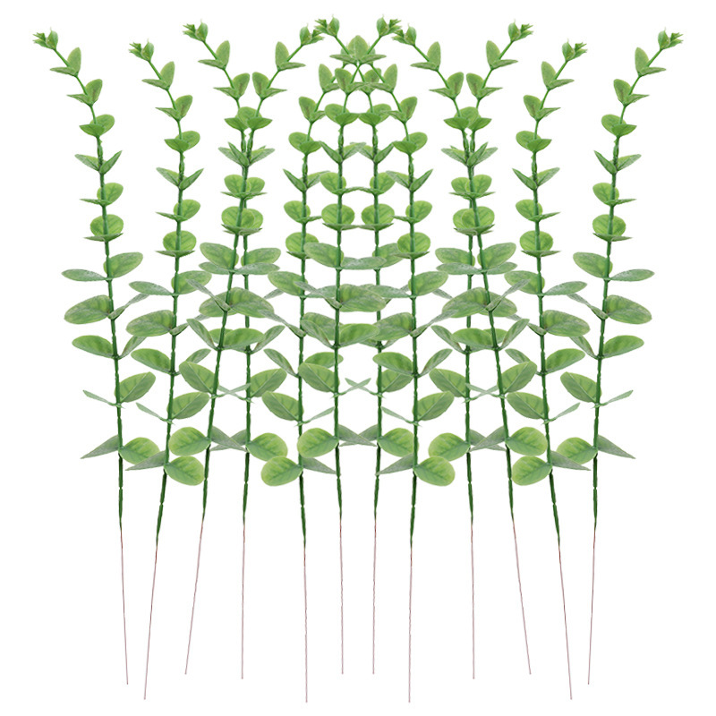 仿真绿植塑料家居跨境单支尤加利道具植物人造花插花花束装饰批发白底实物图