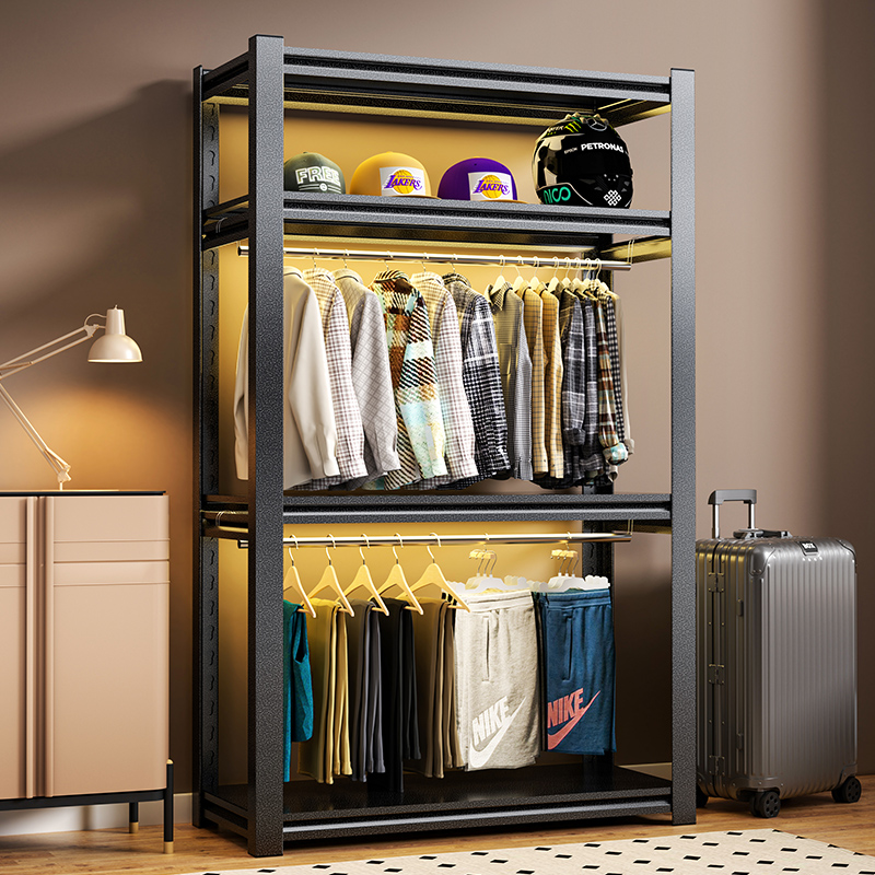 简易DIY挂衣架落地卧室置物架货架衣柜衣帽架组合开放式衣柜衣杆