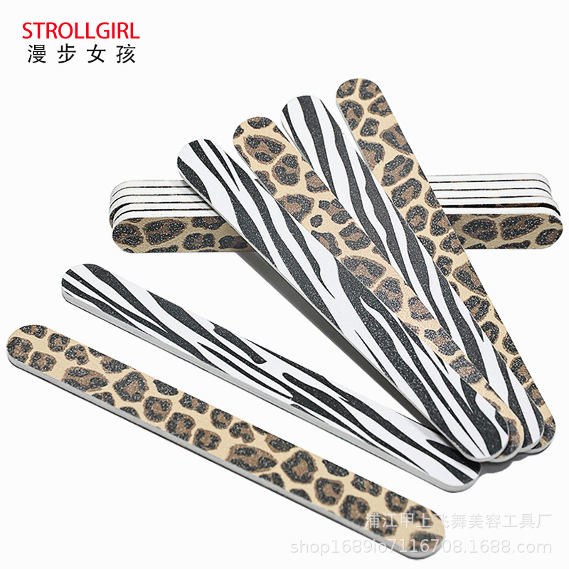 豹纹花挫指甲锉磨指甲砂条修美甲用搓条抛光打磨条海绵挫条具套装