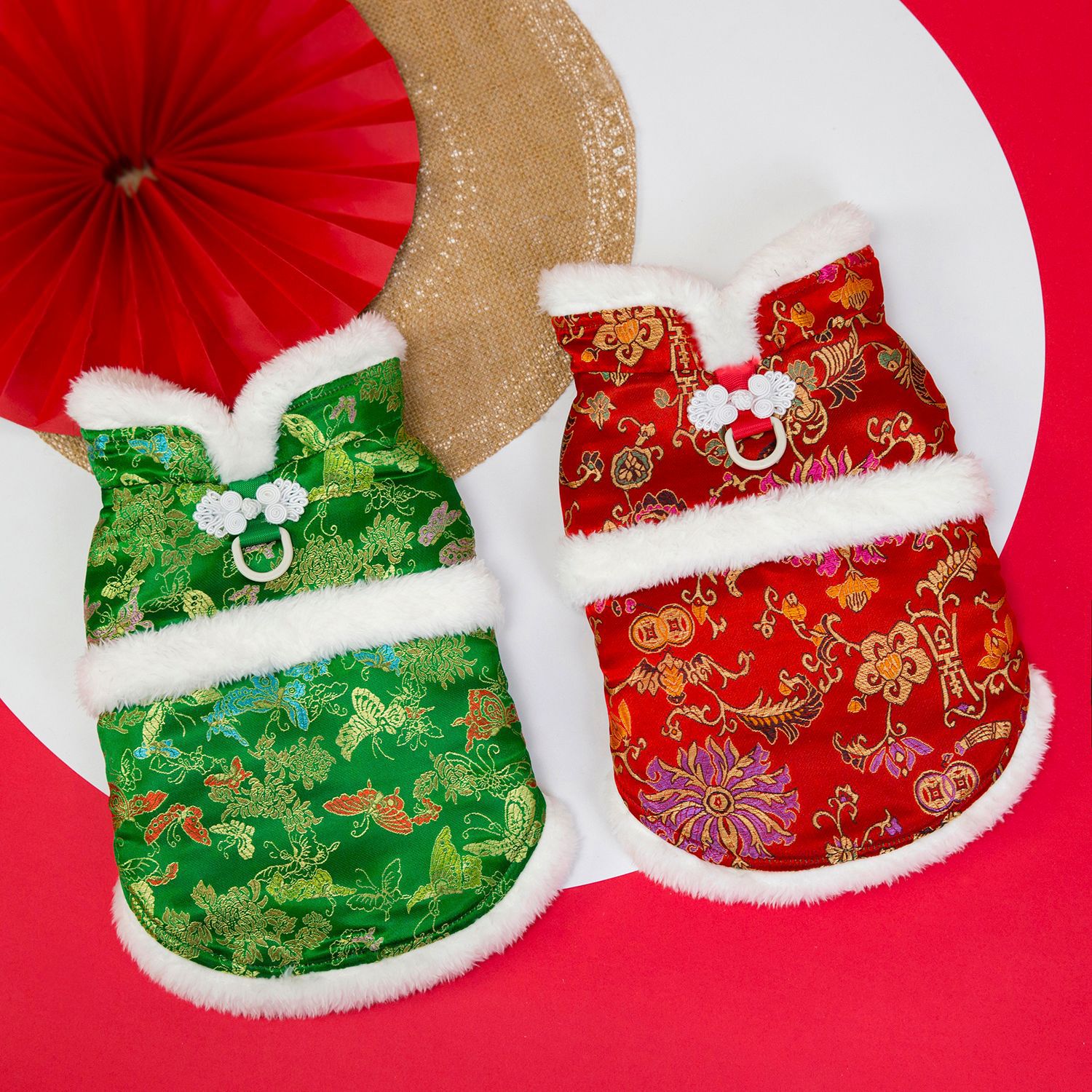 Pet clothing, dog clothes, autumn and winter festive outfits, new pet New Year clothing, 25 brocade checkered cotton-padded jacket details Picture