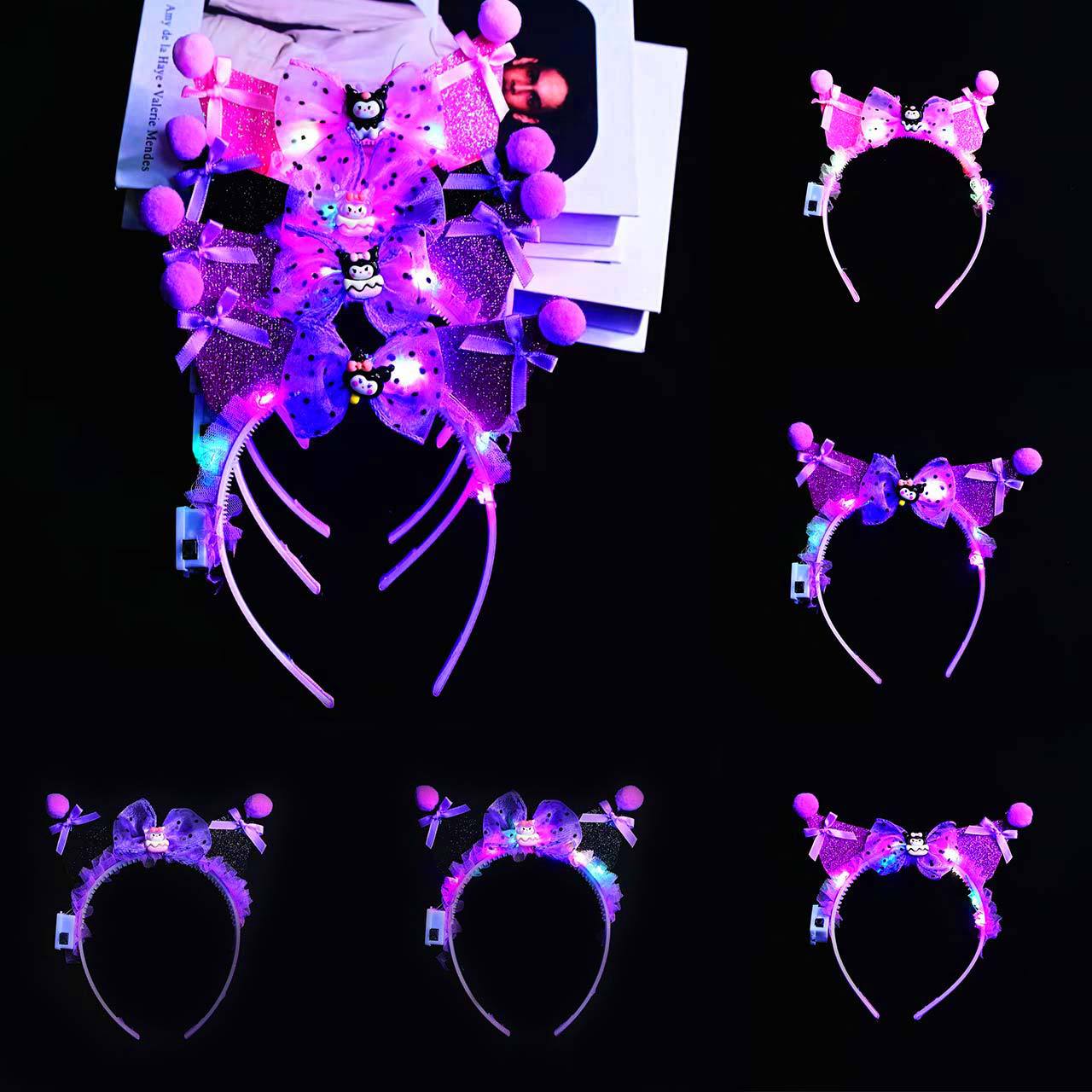 Wholesale of new glittering crown Kulomi headband, princess, cute lace ears, bow headband and luminous headwear