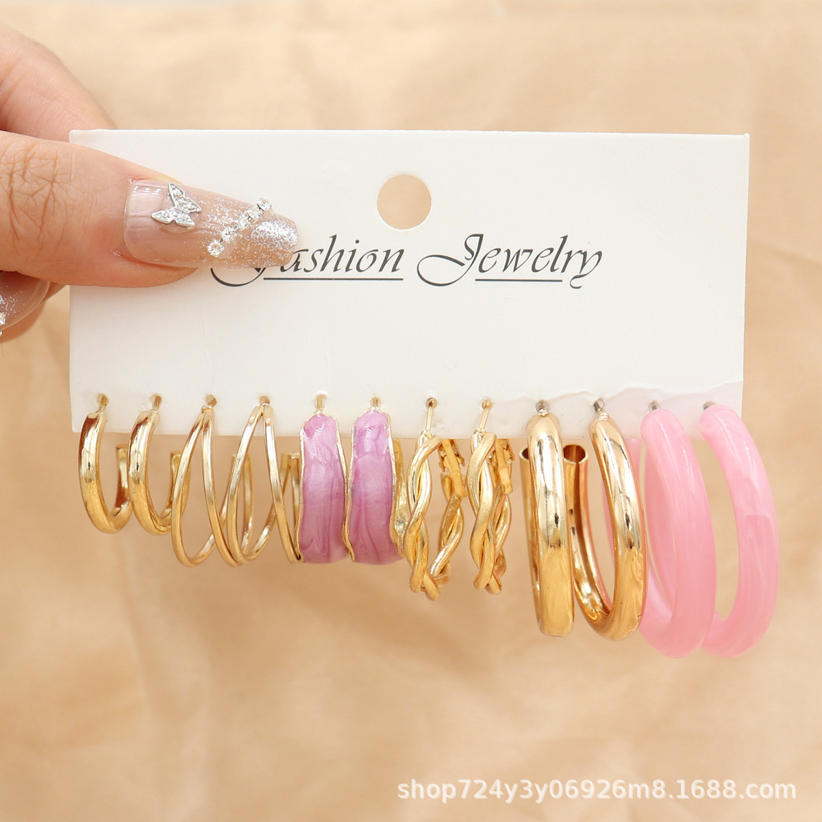 欧美跨境热卖粉色夏天气质圈圈耳环女轻奢高级感耳圈套装气质耳扣饰品饰品女长款气质耳环女长款气质耳饰女长款简约