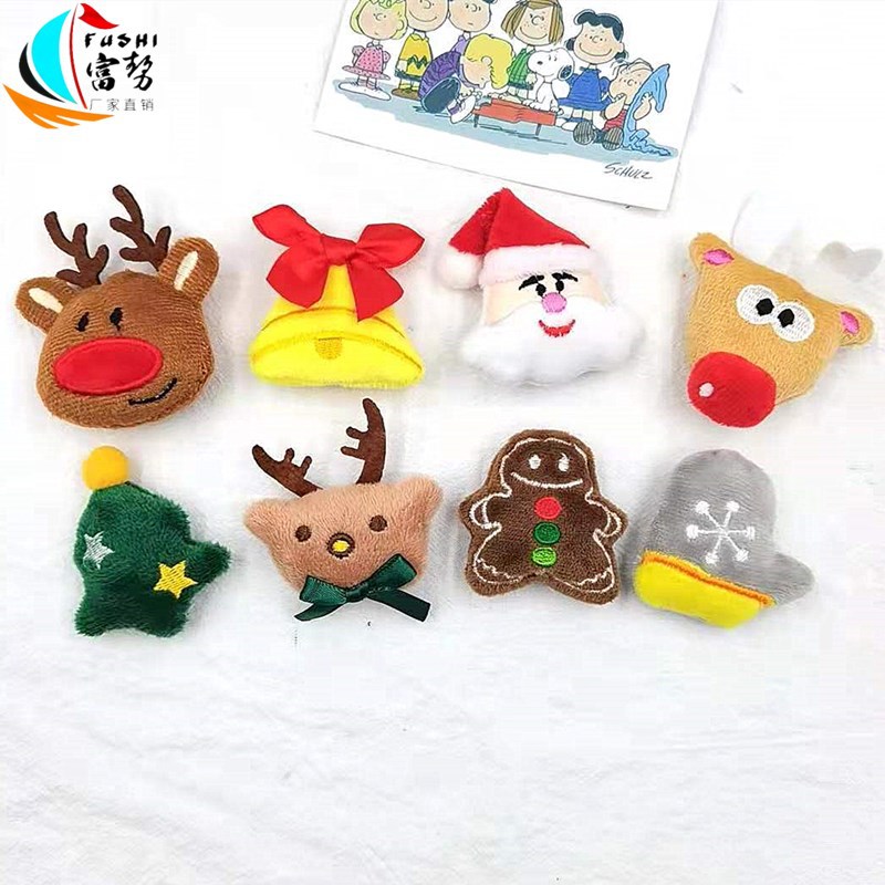 Christmas cartoon-shaped plush brooches in stock, export Christmas dolls, accessories, bags, shoes, socks and decorative accessories