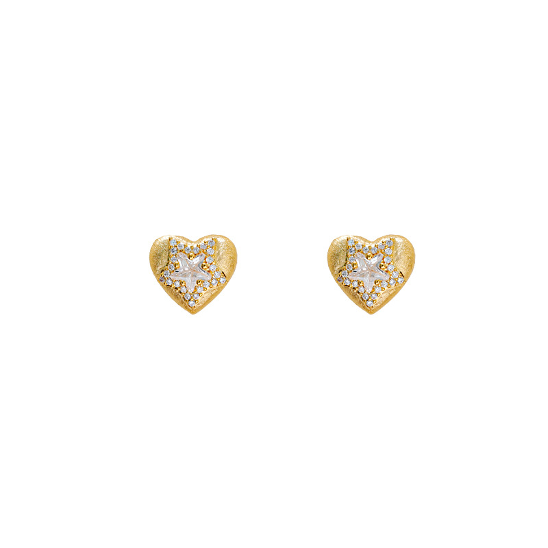 Niche design sense heart-shaped stud earrings, fashionable and light luxury, super sparkling zircon five-pointed star earrings, small and elegant, versatile earrings Item Picture