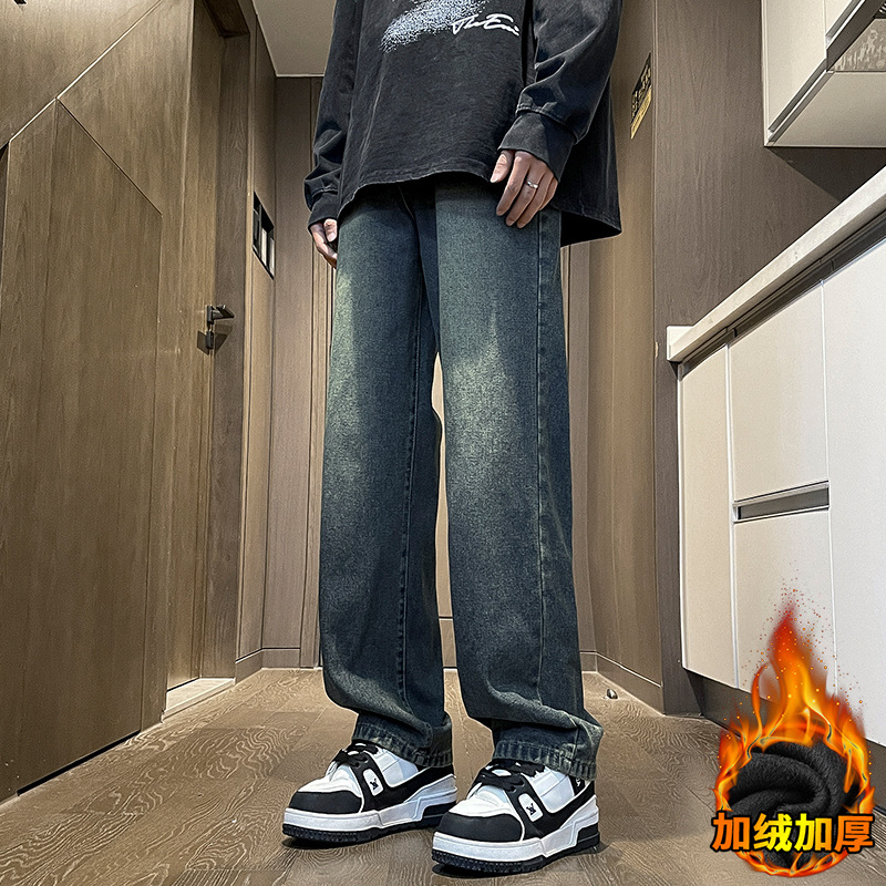 American retro jeans for men, trendy fleece 2025 new straight-leg loose winter fleece long pants Application Scenario