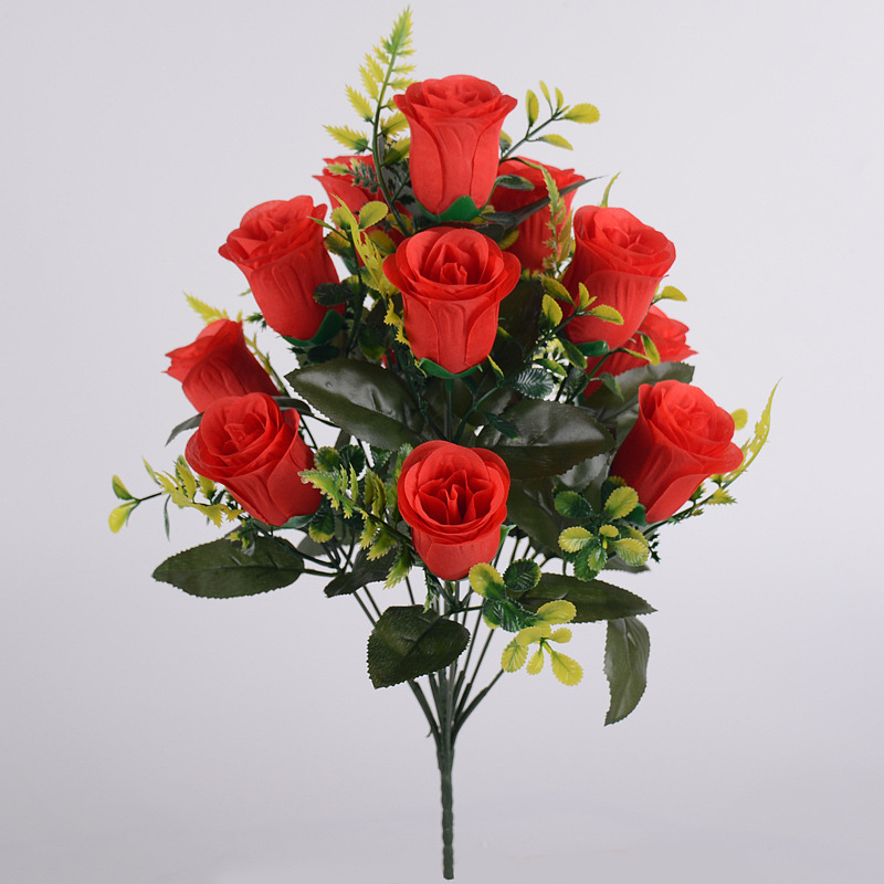 假花仿真玫瑰花花束12头家居装饰婚礼布置绢花人造花玫瑰厂家批发产品图