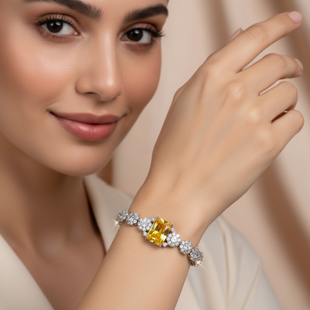 外贸彩色方糖锆石手链复古新潮设计感手镯ins风时尚手饰格蒂莎宴会礼服珠宝首饰LYSL30592时尚百搭饰品批发