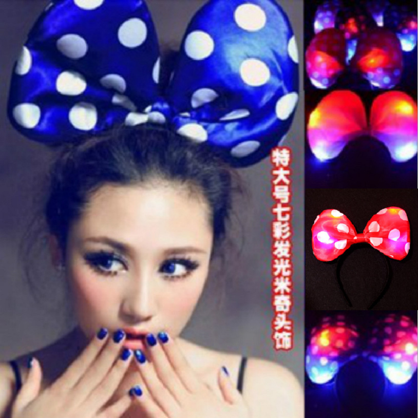 发光布蝴蝶结头箍 闪光米奇发饰 发光蝴蝶头箍 化装舞会 派对批发