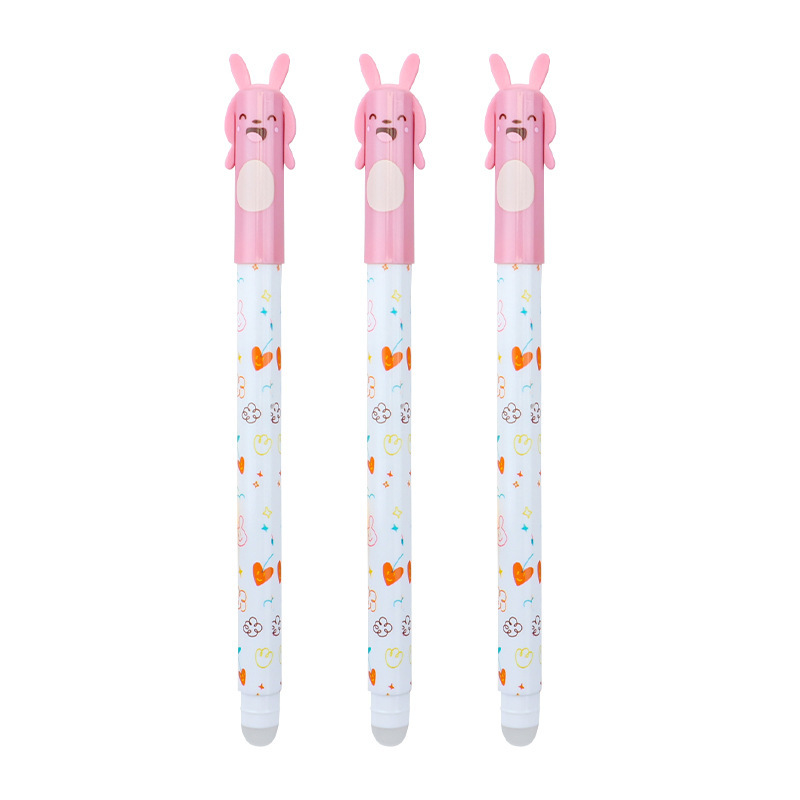 Cute cartoon animal erasable gel pen, 0.38 needle tip, crystal blue erasable pen, heat-sensitive erasable pen Item Picture