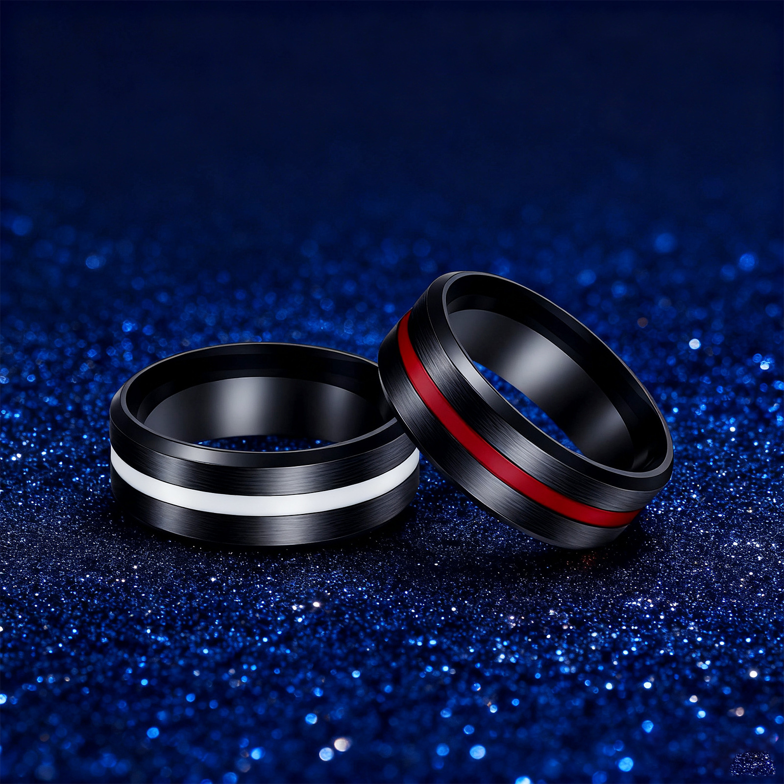 Crossover hot sale 8MM ancho plateado arena negra superficie acero inoxidable goteo hombres anillo de moda simple accesorios de mano al por mayor Specification image