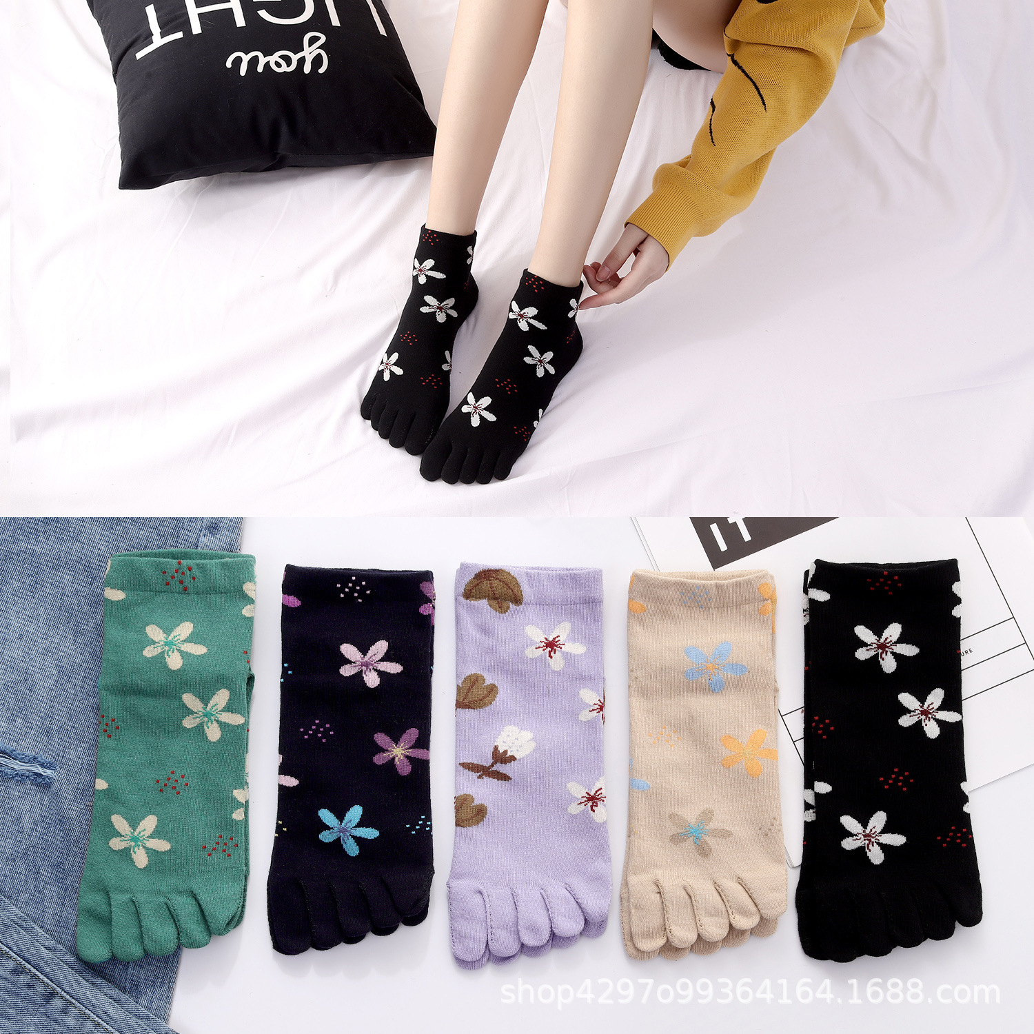 东北五指袜女士船袜春夏秋季清新学院风分趾袜小花女短袜五趾袜