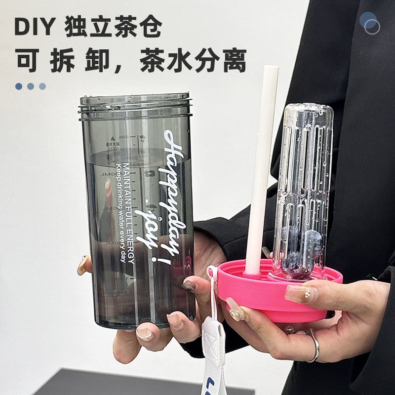 夏季水杯女ins吸管杯学生高颜值茶水分离泡茶杯子男款上班族颜控细节图