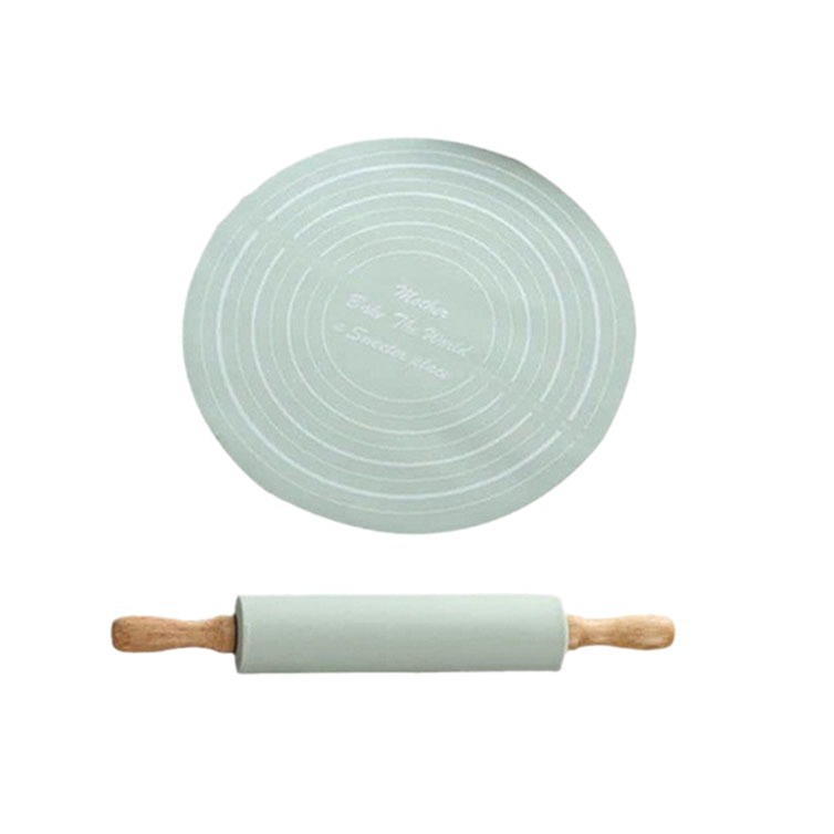 宝宝辅食用揉面垫擀面杖 烘焙硅胶擀面杖垫套装家用圆形刻度不粘揉捏垫套装白底实物图