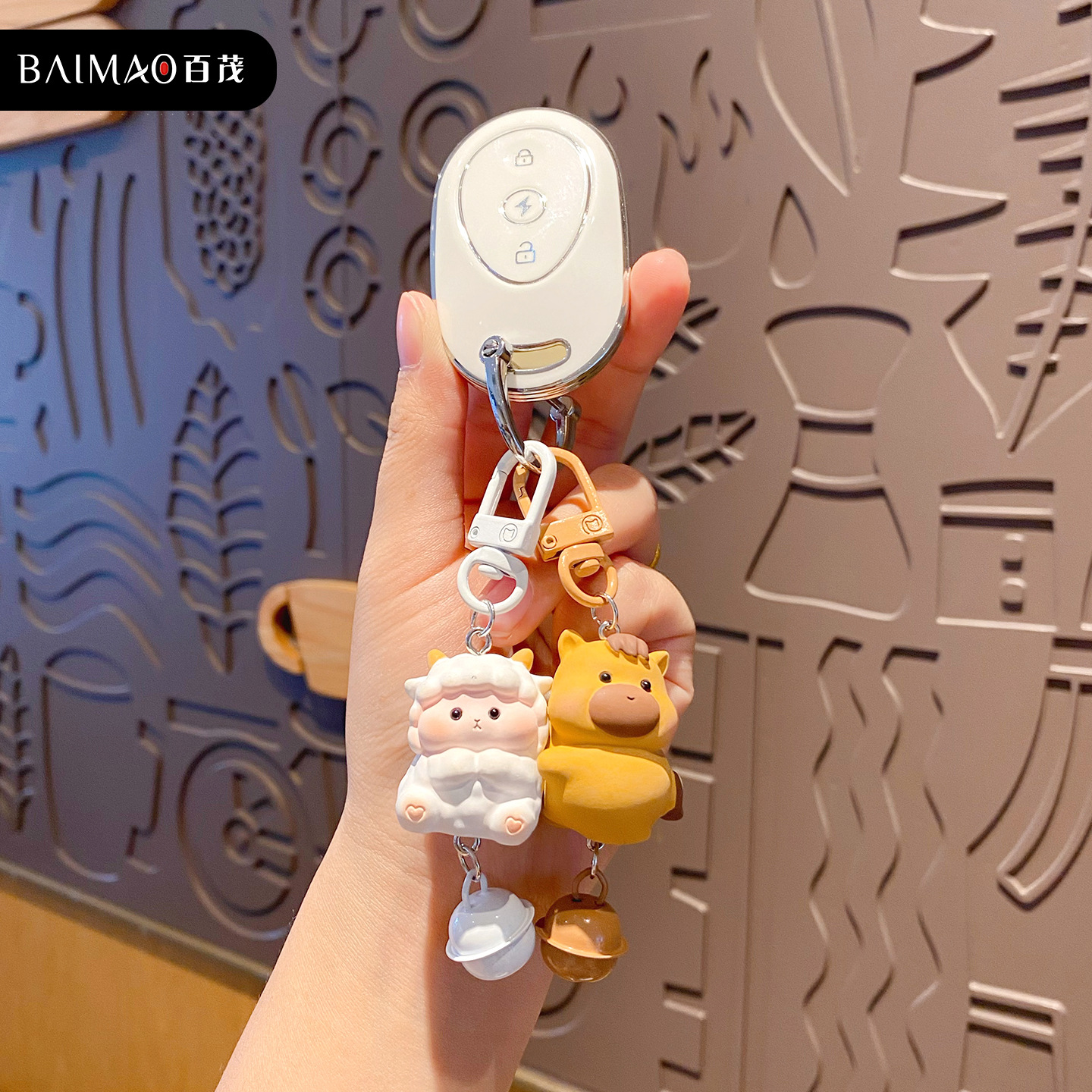 Baimao Original Cartoon 12 Chinese zodiac keychain Pendant, Six-in-one cp pair buckle resin doll couple schoolbag pendant Specification image