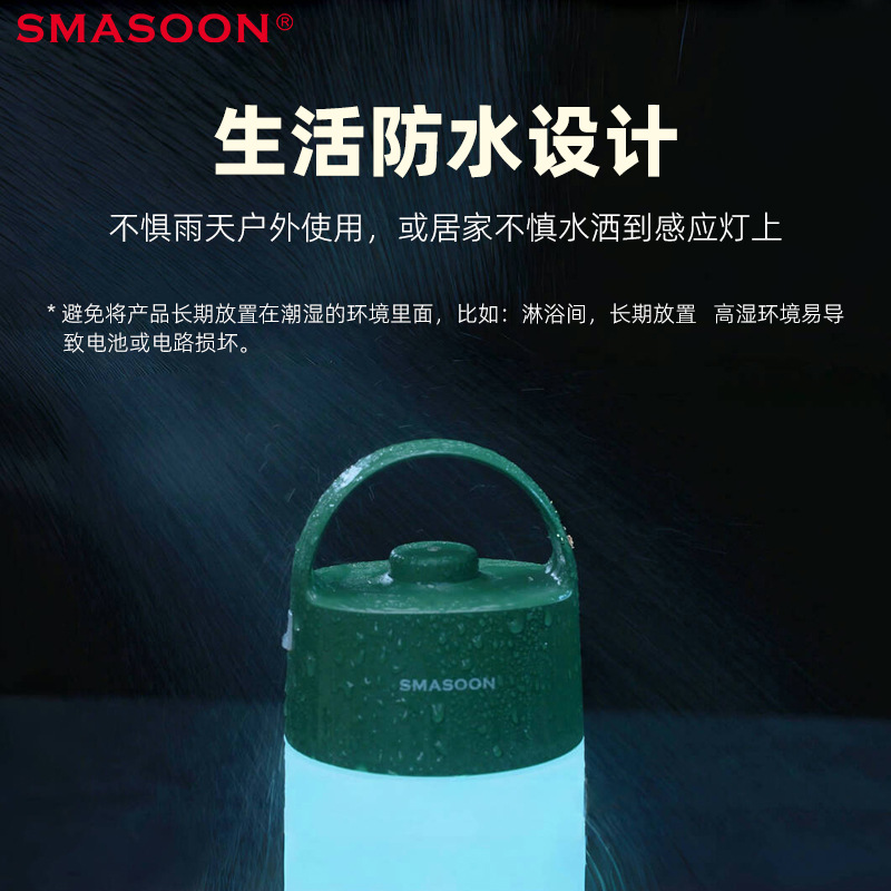 Export and foreign trade of rechargeable camping lights, portable hanging revolving lights, desk lamps, human body sensor lights, led lights, sensor camping smart night lights Specification image