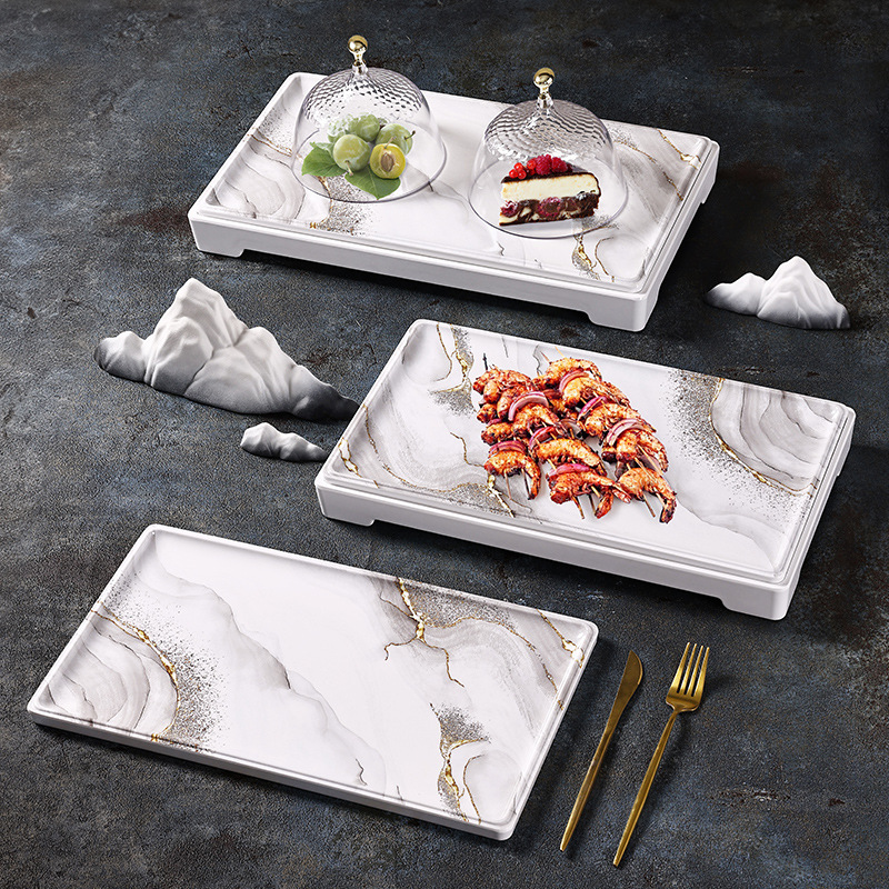 Customized melamine creative Golden sand cloud tray Rectangular storage plate, commercial buffet hotel dessert display plate Specification image